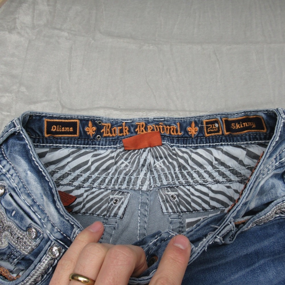 Rock Revival Jeans Womens 29x30 Blue Oliana Skinny Rhinestone Embellished Casual - Picture 9 of 15